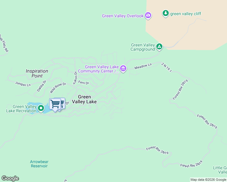map of restaurants, bars, coffee shops, grocery stores, and more near 33597 Green Valley Lake Road in Green Valley Lake
