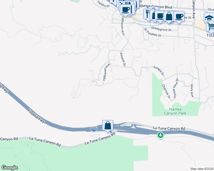 map of restaurants, bars, coffee shops, grocery stores, and more near 9429 Hillhaven Avenue in Los Angeles