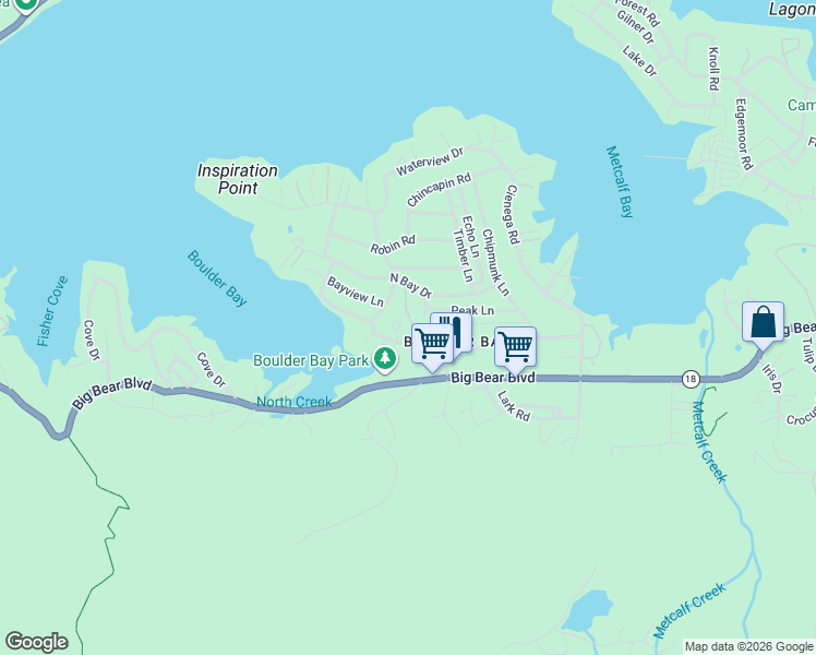 map of restaurants, bars, coffee shops, grocery stores, and more near 708 Circle Lane in Big Bear Lake