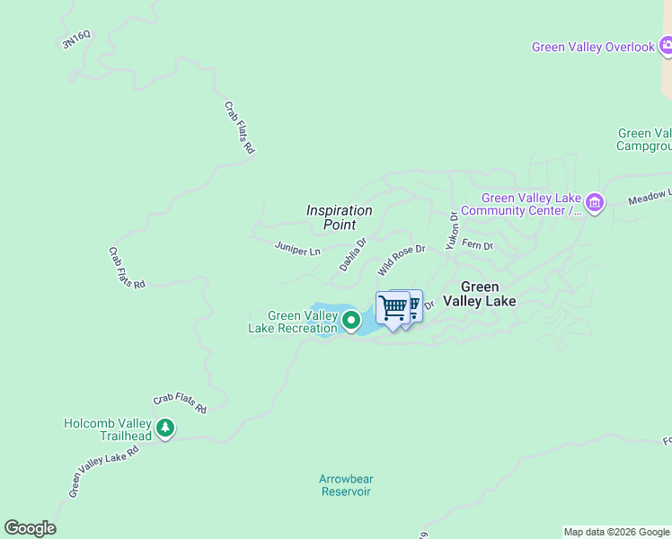 map of restaurants, bars, coffee shops, grocery stores, and more near 736 Dahlia Drive in Green Valley Lake