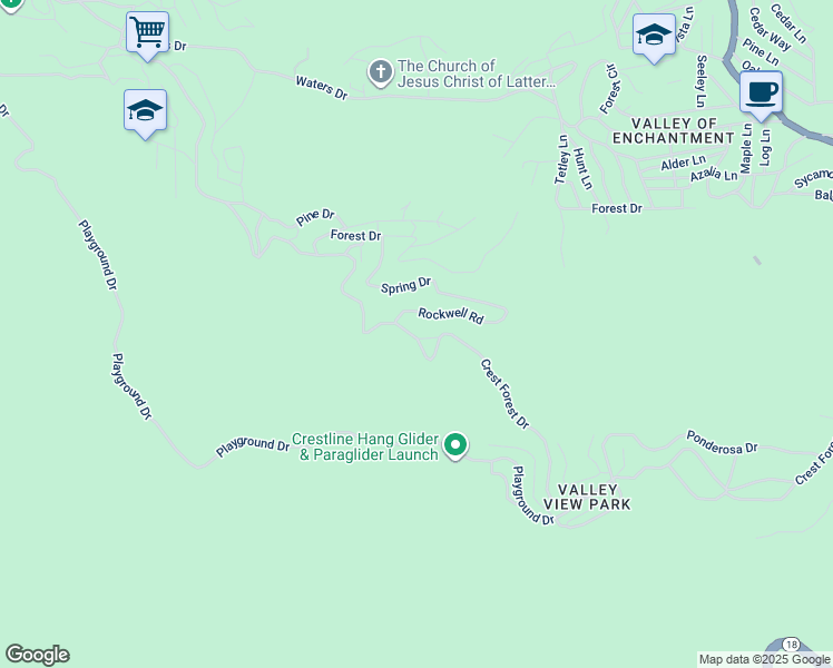 map of restaurants, bars, coffee shops, grocery stores, and more near 22384 Crest Forest Drive in Crestline