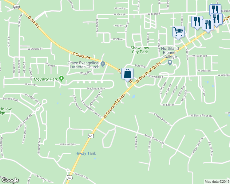 map of restaurants, bars, coffee shops, grocery stores, and more near 1600 West Deuce of Clubs in Show Low