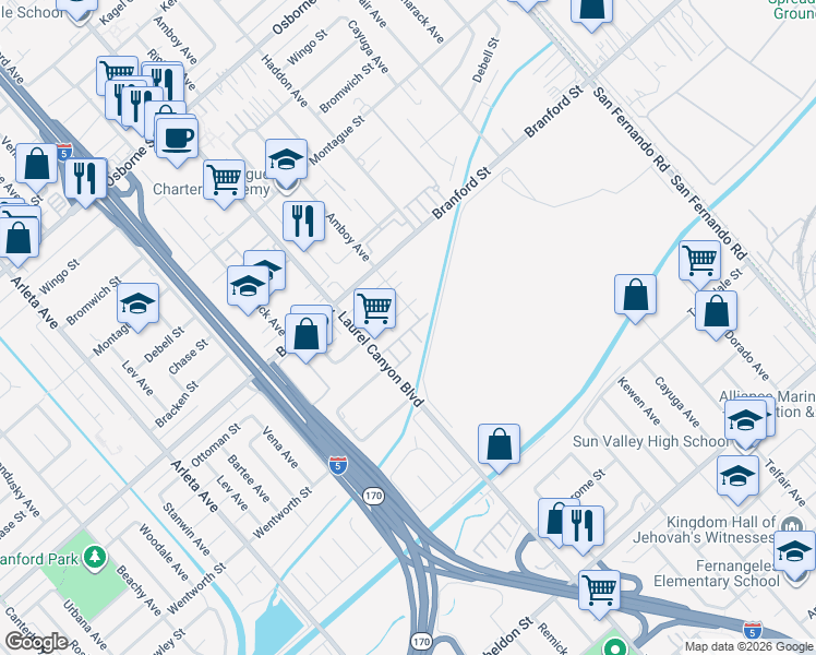 map of restaurants, bars, coffee shops, grocery stores, and more near 12708 Eagle Rock Way in Los Angeles