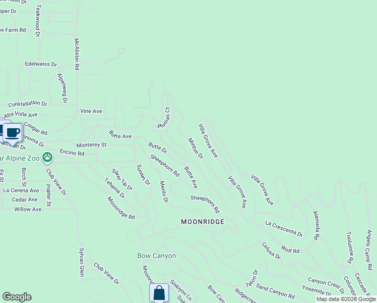 map of restaurants, bars, coffee shops, grocery stores, and more near 712 Villa Grove Avenue in Big Bear