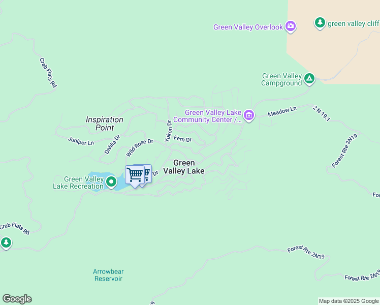map of restaurants, bars, coffee shops, grocery stores, and more near 33462 Wild Rose Drive in Green Valley Lake