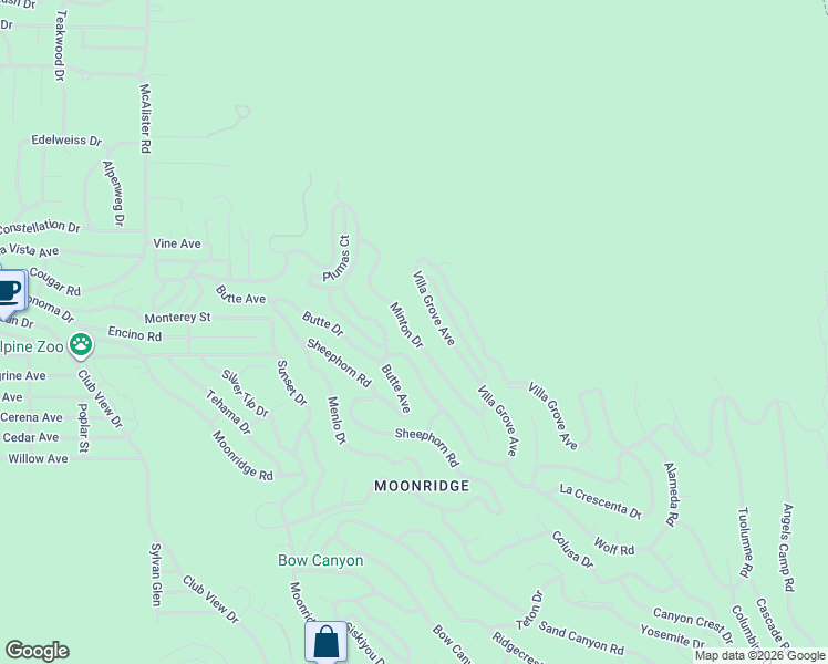 map of restaurants, bars, coffee shops, grocery stores, and more near 1180 Minton Avenue in Big Bear