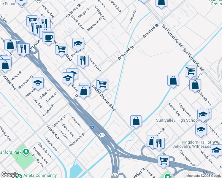map of restaurants, bars, coffee shops, grocery stores, and more near 12708 Eagle Rock Way in Los Angeles