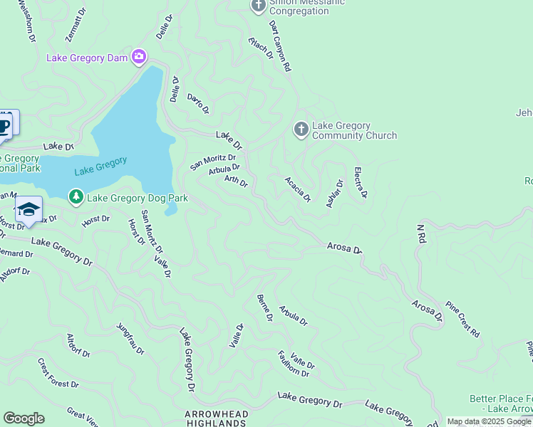 map of restaurants, bars, coffee shops, grocery stores, and more near 709 Arosa Drive in Crestline