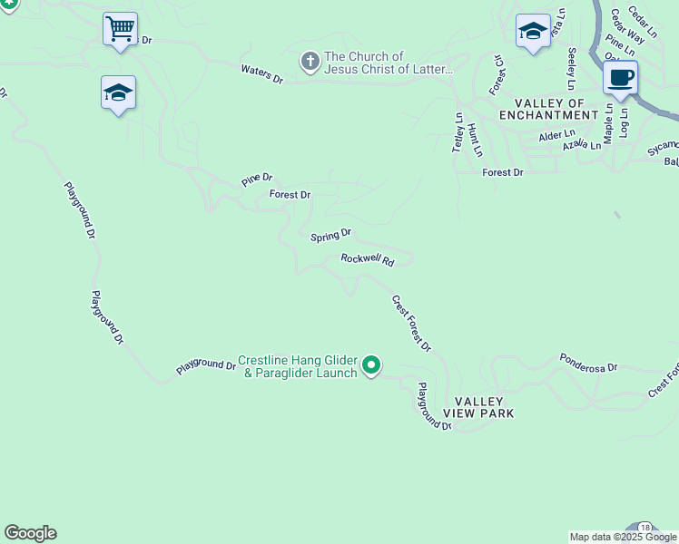 map of restaurants, bars, coffee shops, grocery stores, and more near 22384 Crest Forest Drive in Crestline