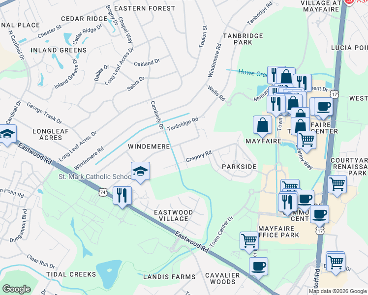 map of restaurants, bars, coffee shops, grocery stores, and more near 310 Bretonshire Road in Wilmington