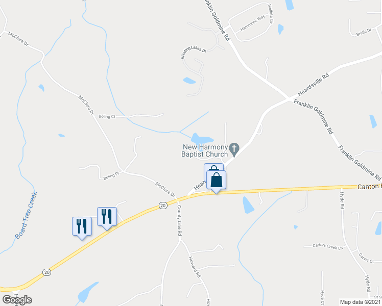 map of restaurants, bars, coffee shops, grocery stores, and more near Smithbriar Drive in Forsyth County