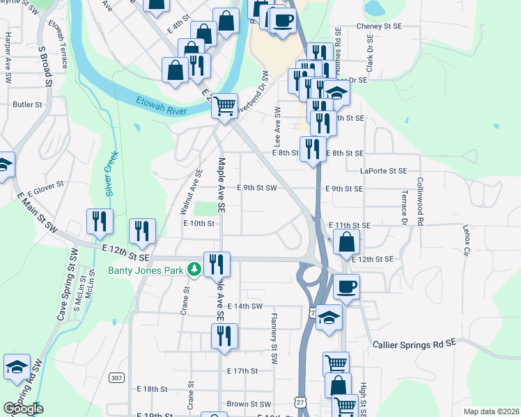 map of restaurants, bars, coffee shops, grocery stores, and more near 3 Eastridge Court in Rome