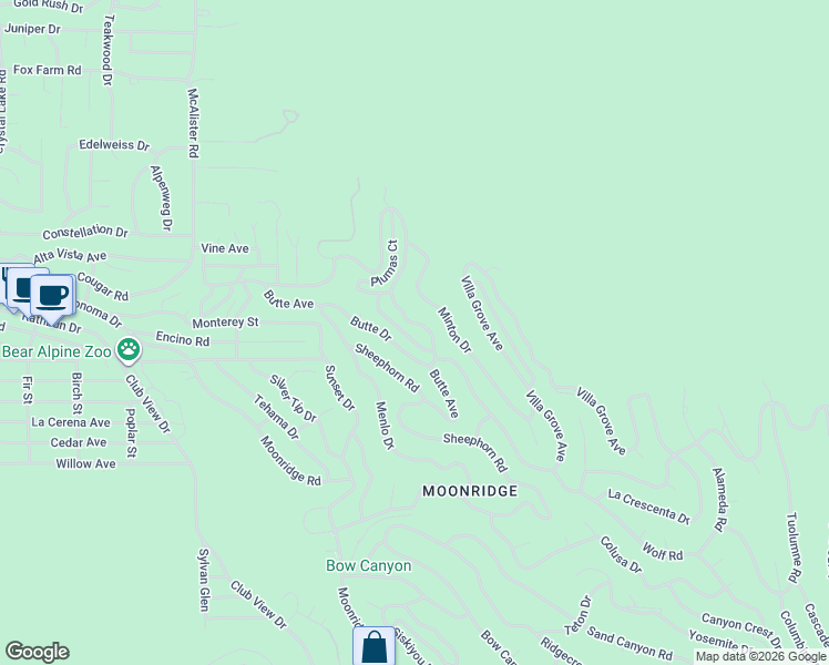 map of restaurants, bars, coffee shops, grocery stores, and more near 721 Villa Grove Avenue in Big Bear