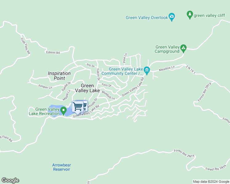 map of restaurants, bars, coffee shops, grocery stores, and more near 33462 Wild Rose Drive in Green Valley Lake