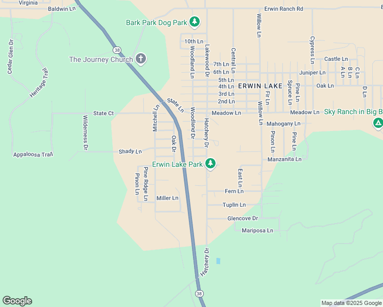 map of restaurants, bars, coffee shops, grocery stores, and more near 1111 Woodland Drive in Big Bear