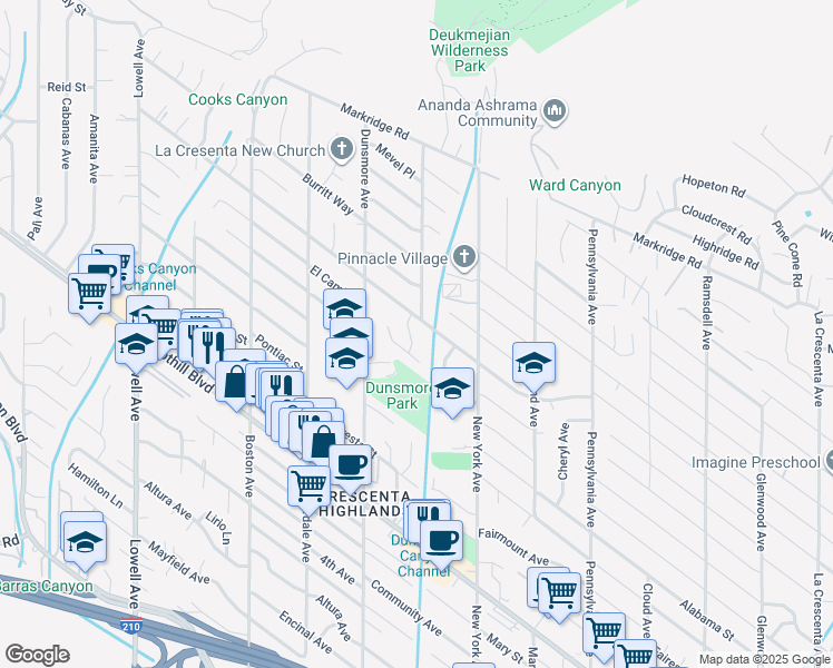 map of restaurants, bars, coffee shops, grocery stores, and more near 4824 Frederick Avenue in Glendale