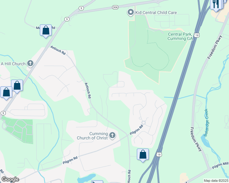 map of restaurants, bars, coffee shops, grocery stores, and more near 3340 Griffin Way in Cumming