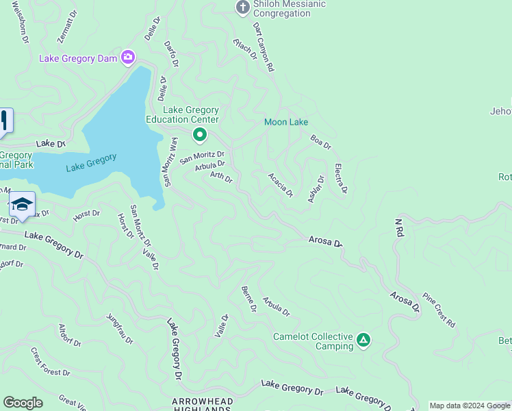 map of restaurants, bars, coffee shops, grocery stores, and more near 709 Arosa Drive in Crestline
