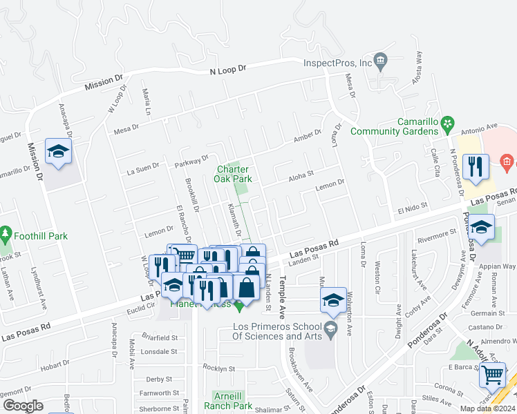 map of restaurants, bars, coffee shops, grocery stores, and more near 2603 Paseo Yolo in Camarillo