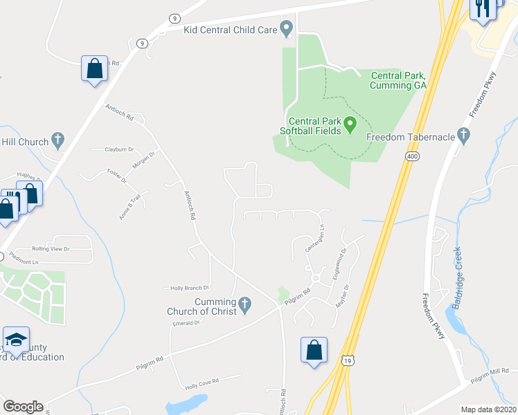 map of restaurants, bars, coffee shops, grocery stores, and more near 3310 Griffin Way in Cumming