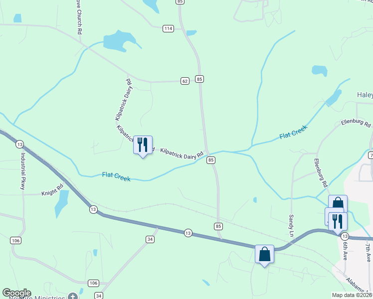 map of restaurants, bars, coffee shops, grocery stores, and more near 246 Kilpatrick Dairy Road in Haleyville