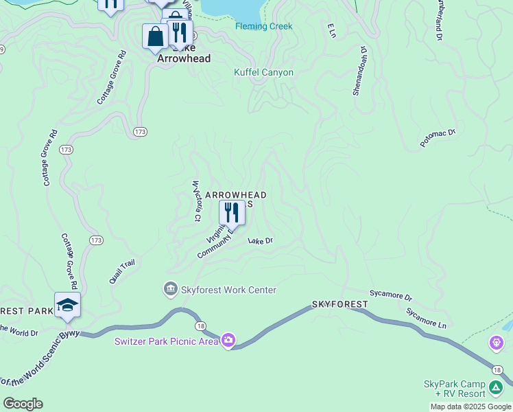 map of restaurants, bars, coffee shops, grocery stores, and more near 709 Arrowhead Villa Road in San Bernardino