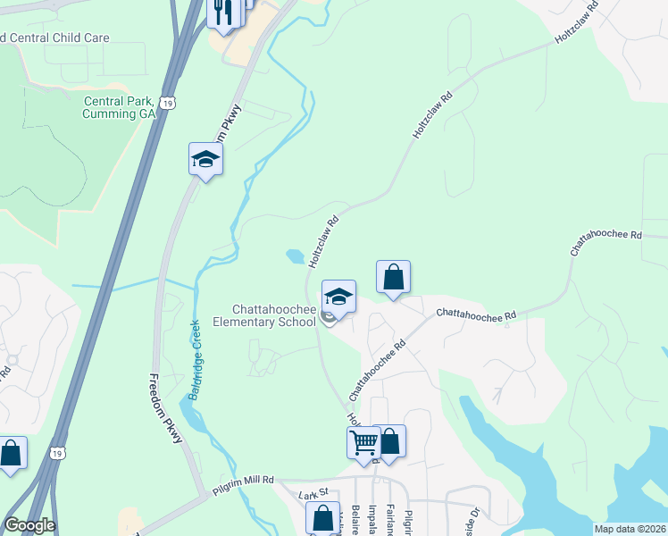 map of restaurants, bars, coffee shops, grocery stores, and more near 2950 Holtzclaw Road in Cumming