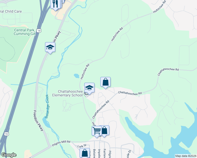 map of restaurants, bars, coffee shops, grocery stores, and more near 2950 Holtzclaw Road in Cumming