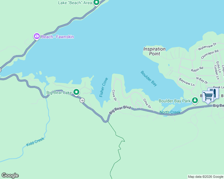 map of restaurants, bars, coffee shops, grocery stores, and more near 599 Cove Drive in Big Bear Lake