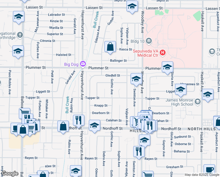 map of restaurants, bars, coffee shops, grocery stores, and more near 9337 Gothic Avenue in Los Angeles