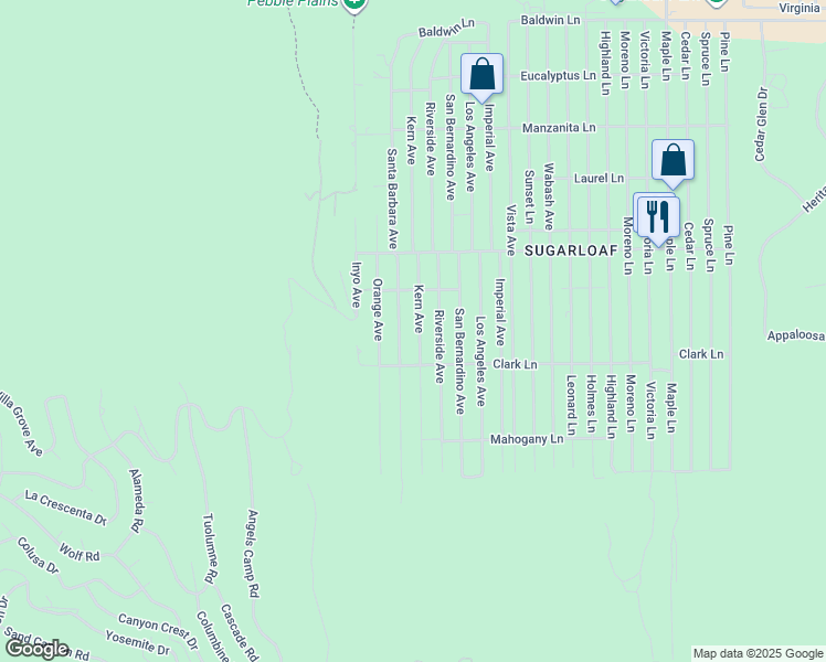 map of restaurants, bars, coffee shops, grocery stores, and more near 644 Kern Avenue in Big Bear