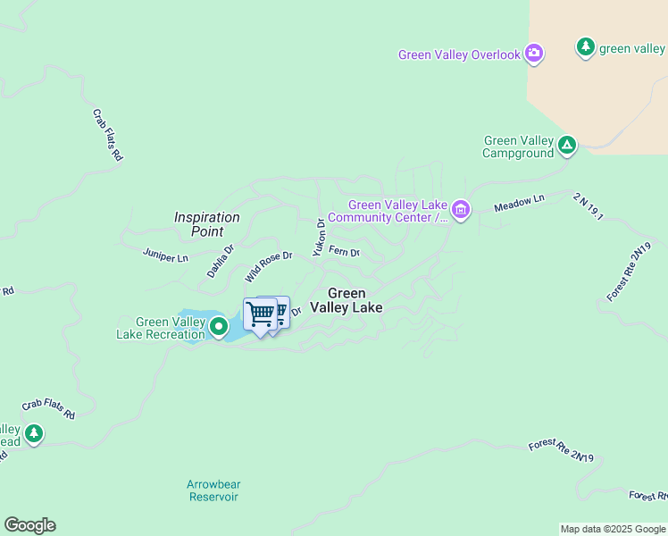 map of restaurants, bars, coffee shops, grocery stores, and more near 33390 Bluebird Drive in Green Valley Lake
