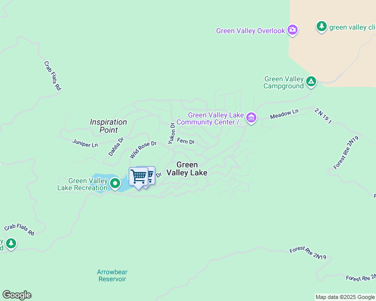 map of restaurants, bars, coffee shops, grocery stores, and more near 33390 Bluebird Drive in Green Valley Lake