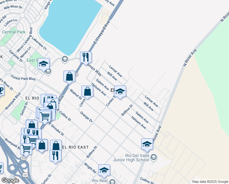 map of restaurants, bars, coffee shops, grocery stores, and more near 485 Salem Avenue in Oxnard