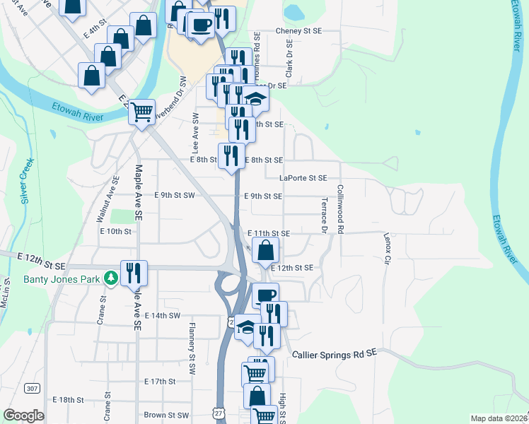 map of restaurants, bars, coffee shops, grocery stores, and more near 415 East 10th Street in Rome