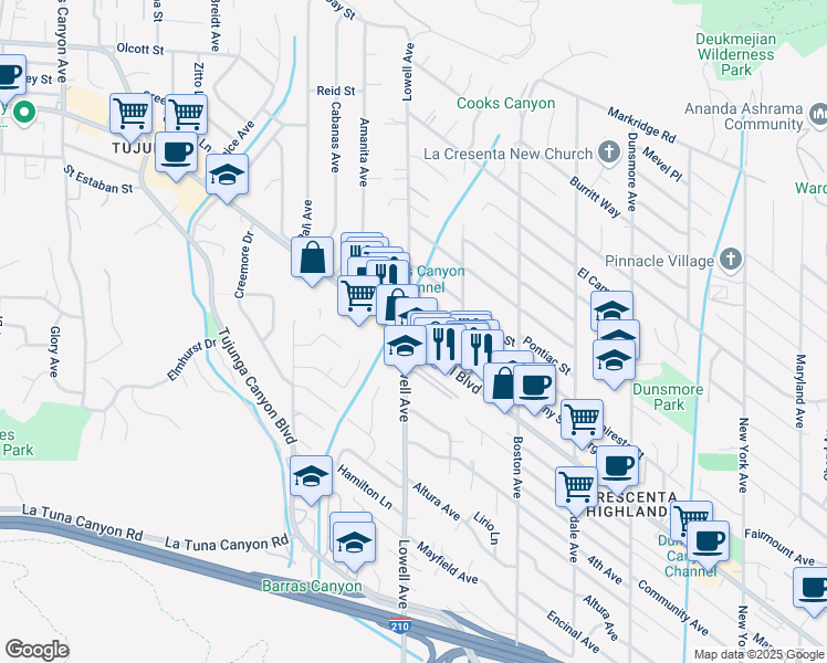 map of restaurants, bars, coffee shops, grocery stores, and more near 3967 Foothill Boulevard in Glendale