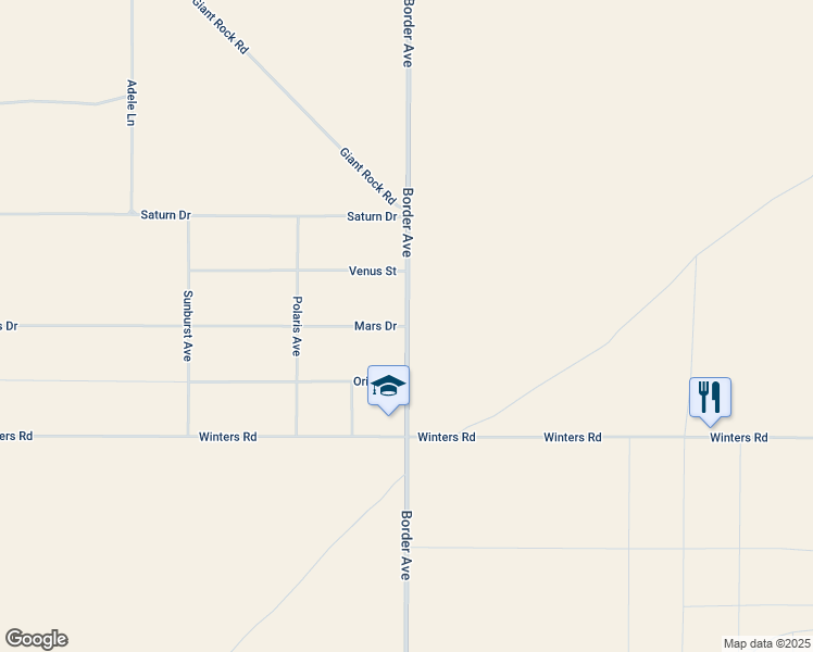 map of restaurants, bars, coffee shops, grocery stores, and more near 66055 Mars Drive in Joshua Tree