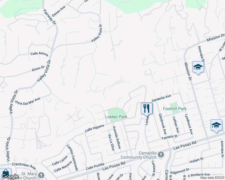 map of restaurants, bars, coffee shops, grocery stores, and more near 149 Estaban Drive in Camarillo