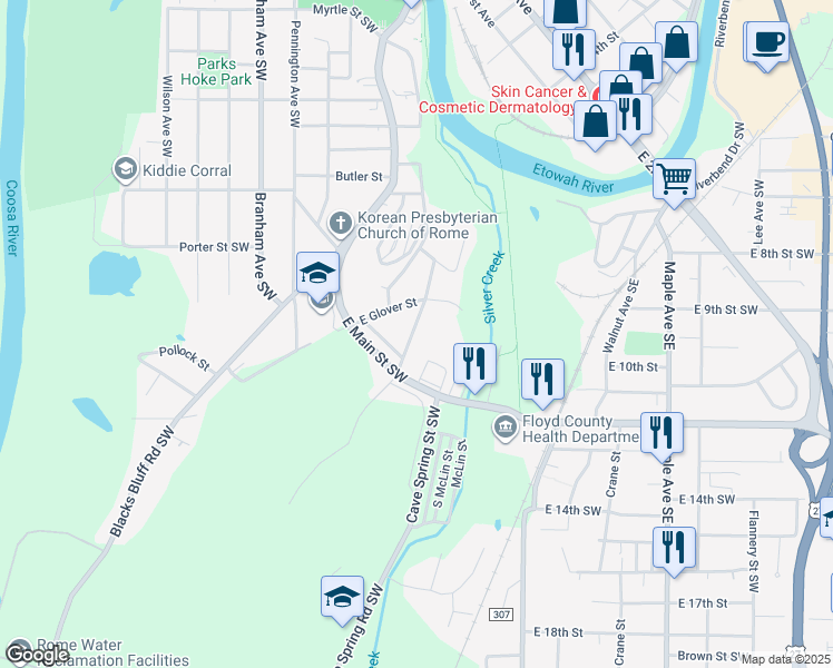 map of restaurants, bars, coffee shops, grocery stores, and more near 11 North Blanche Avenue in Rome