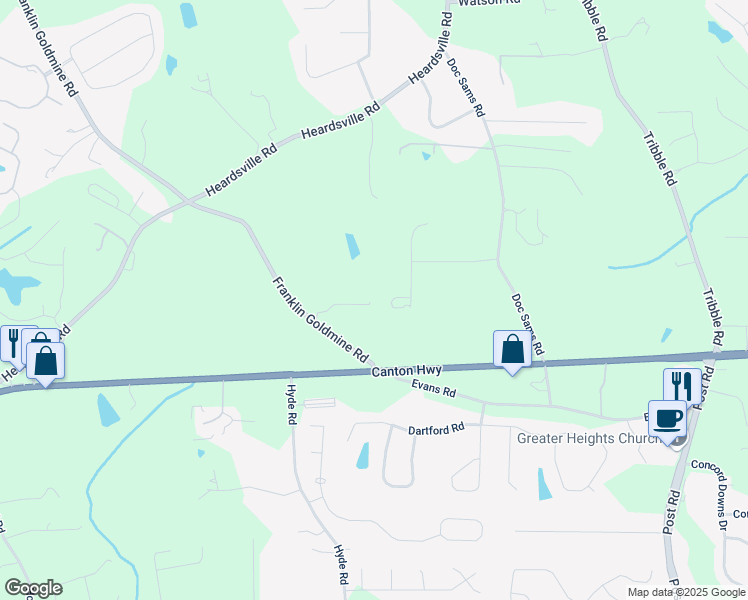 map of restaurants, bars, coffee shops, grocery stores, and more near 4320 Franklin Goldmine Road in Cumming