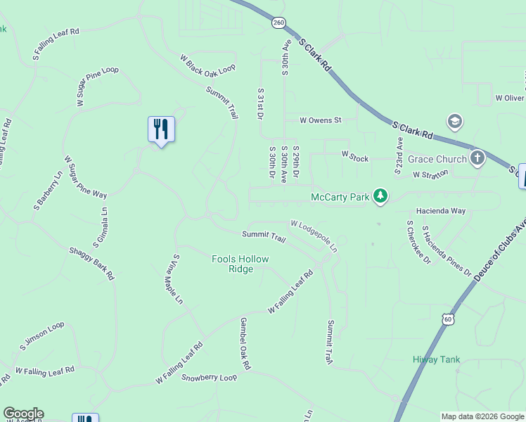 map of restaurants, bars, coffee shops, grocery stores, and more near 3121 West Young in Show Low