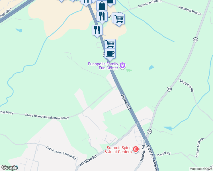 map of restaurants, bars, coffee shops, grocery stores, and more near 95 Beck Road in Commerce
