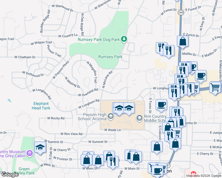 map of restaurants, bars, coffee shops, grocery stores, and more near 700 West Overland Road in Payson