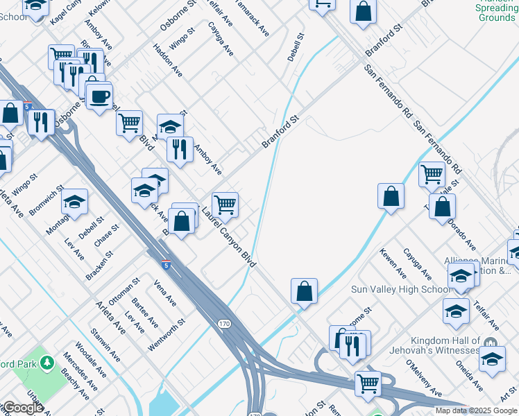 map of restaurants, bars, coffee shops, grocery stores, and more near 12708 Eagle Rock Way in Los Angeles