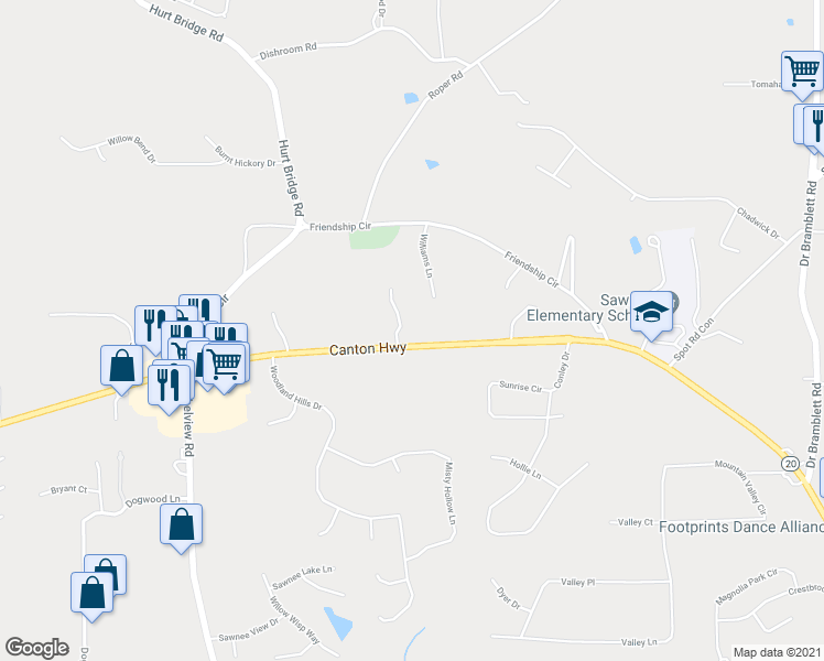 map of restaurants, bars, coffee shops, grocery stores, and more near 2000 Canton Highway in Cumming