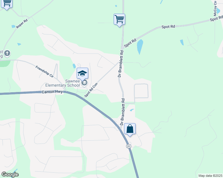 map of restaurants, bars, coffee shops, grocery stores, and more near 1565 Doctor Bramblett Road in Cumming