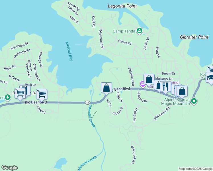 map of restaurants, bars, coffee shops, grocery stores, and more near in Big Bear Lake