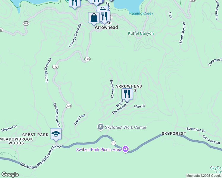 map of restaurants, bars, coffee shops, grocery stores, and more near 699 Pinnacle Drive in San Bernardino