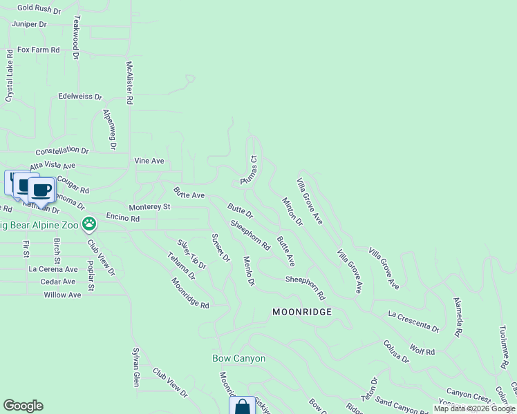 map of restaurants, bars, coffee shops, grocery stores, and more near 727 Villa Grove Avenue in Big Bear