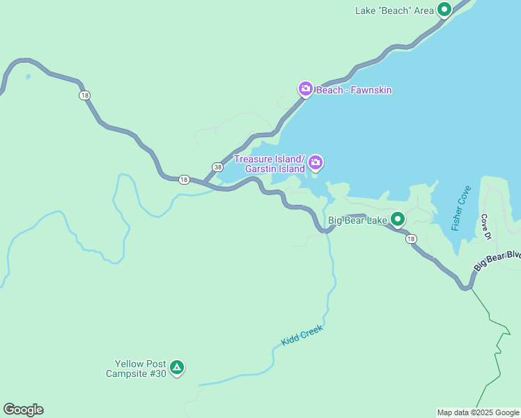 map of restaurants, bars, coffee shops, grocery stores, and more near 69 Big Bear Boulevard in Fawnskin